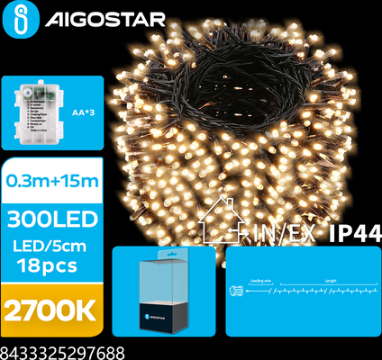 Tira Luces Led Navidad con Pila Blanca Calida 15 mt